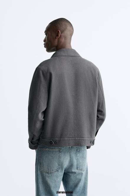Zara vêtements P66V1175 Hommes surchemise à poche gris anthracite