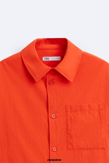 Zara vêtements P66V1178 Hommes surchemise technique matelassée orange fluo