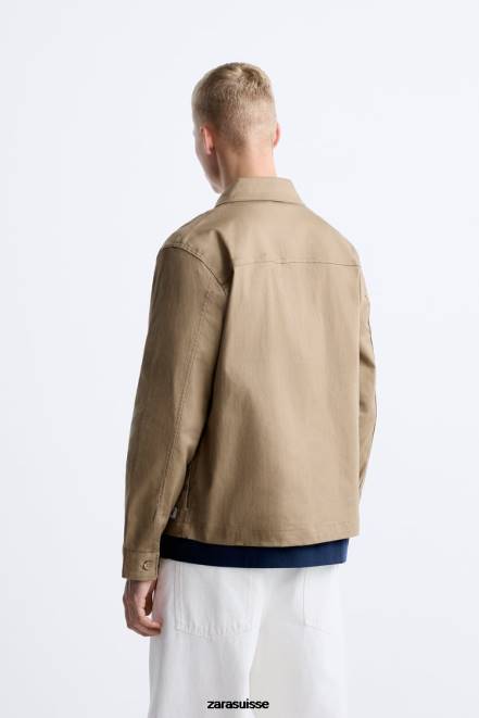 Zara vêtements P66V1179 Hommes surchemise à poche sable