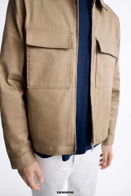 Zara vêtements P66V1179 Hommes surchemise à poche sable