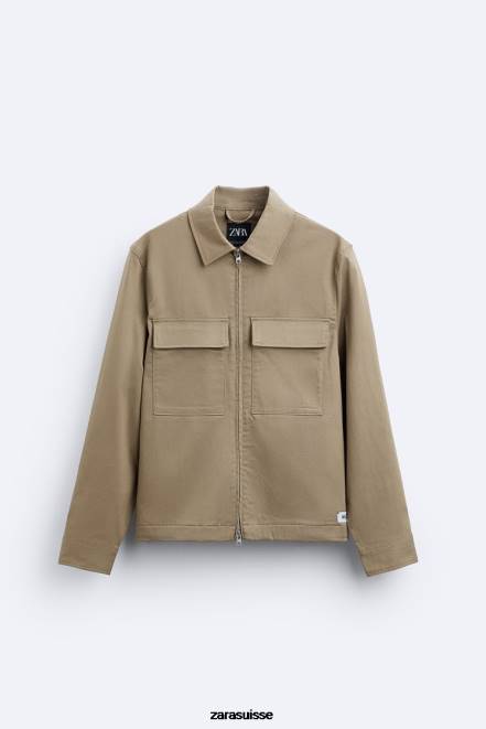 Zara vêtements P66V1179 Hommes surchemise à poche sable