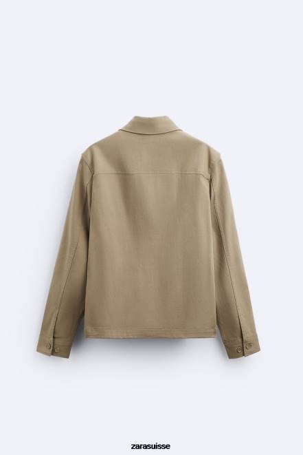 Zara vêtements P66V1179 Hommes surchemise à poche sable