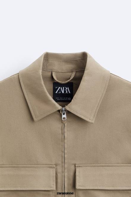 Zara vêtements P66V1179 Hommes surchemise à poche sable