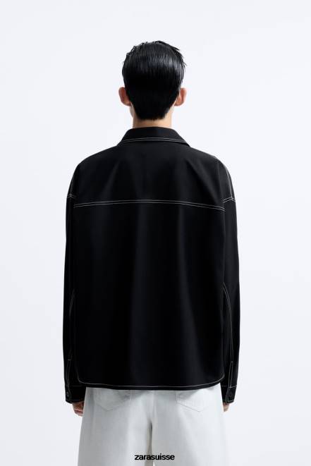Zara vêtements P66V1180 Hommes surchemise avec surpiqûres contrastées noir
