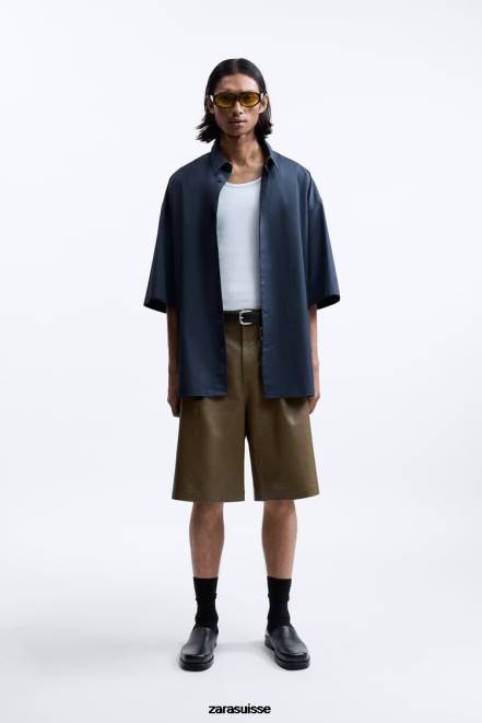 Zara vêtements P66V1186 Hommes chemise coupe boxy édition limitée bleu marine