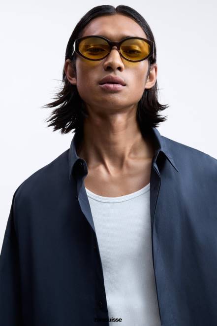 Zara vêtements P66V1186 Hommes chemise coupe boxy édition limitée bleu marine