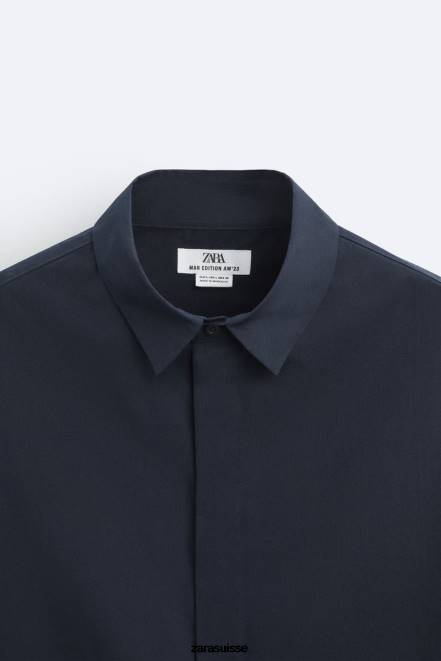 Zara vêtements P66V1186 Hommes chemise coupe boxy édition limitée bleu marine