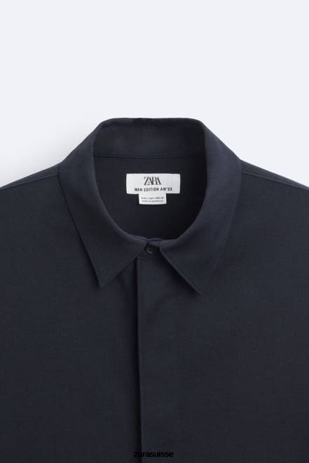 Zara vêtements P66V1188 Hommes surchemise oversize édition limitée bleu marine
