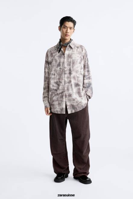 Zara vêtements P66V1191 Hommes surchemise tie-dye à carreaux divers