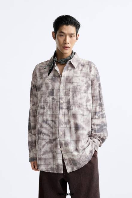 Zara vêtements P66V1191 Hommes surchemise tie-dye à carreaux divers