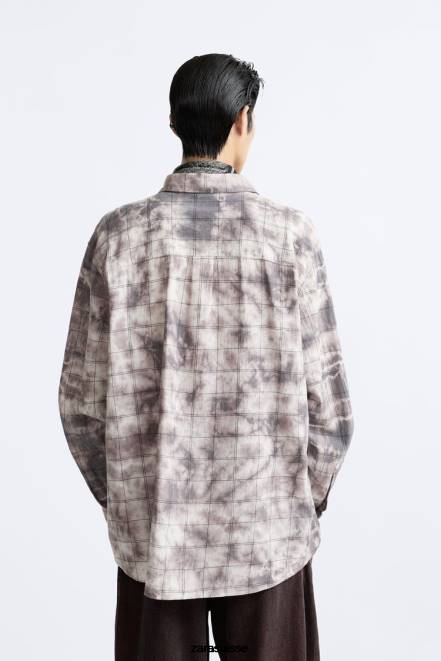 Zara vêtements P66V1191 Hommes surchemise tie-dye à carreaux divers