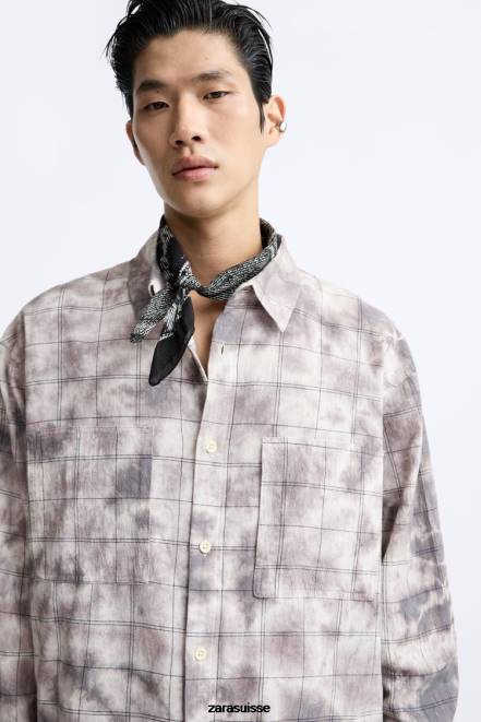 Zara vêtements P66V1191 Hommes surchemise tie-dye à carreaux divers