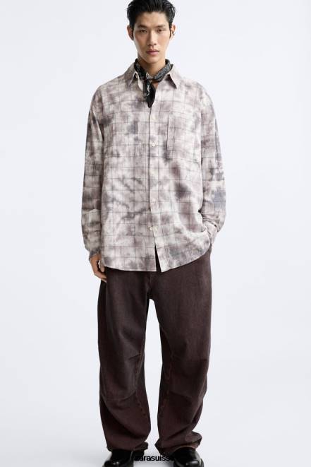 Zara vêtements P66V1191 Hommes surchemise tie-dye à carreaux divers