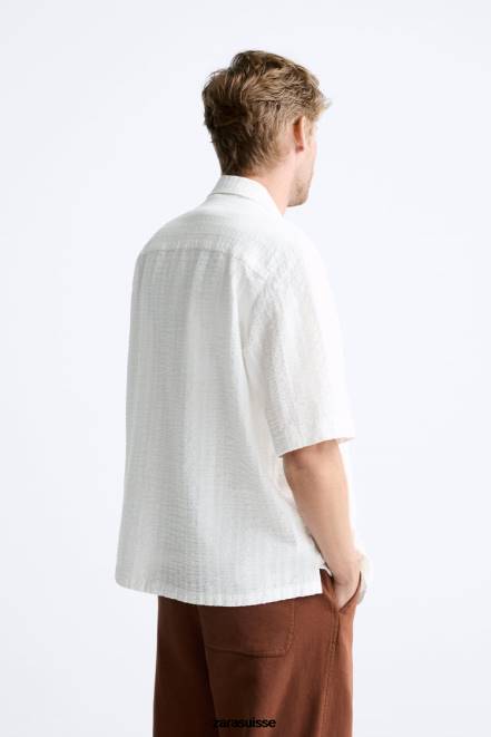 Zara vêtements P66V971 Hommes chemise texturée à poches blanc