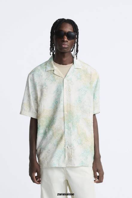 Zara vêtements P66V973 Hommes chemise à imprimé abstrait verdâtre