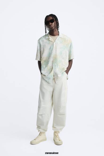 Zara vêtements P66V973 Hommes chemise à imprimé abstrait verdâtre