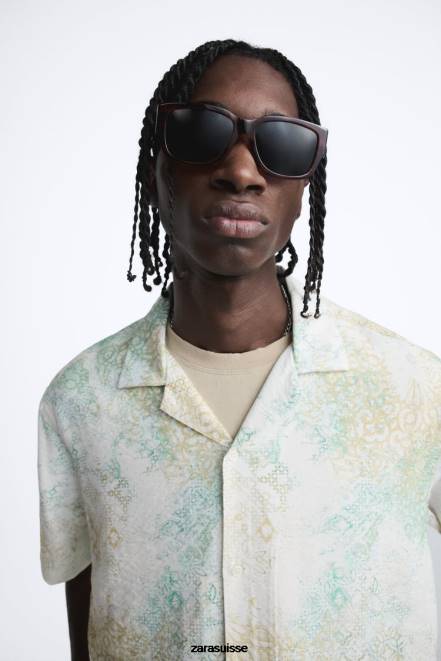Zara vêtements P66V973 Hommes chemise à imprimé abstrait verdâtre
