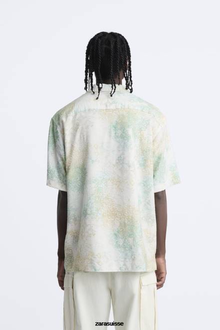 Zara vêtements P66V973 Hommes chemise à imprimé abstrait verdâtre