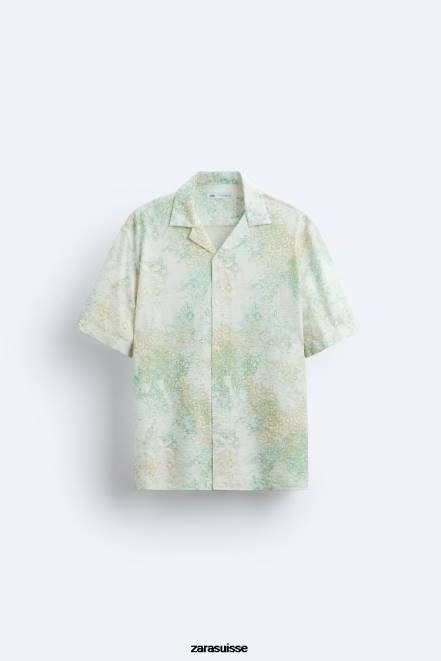 Zara vêtements P66V973 Hommes chemise à imprimé abstrait verdâtre
