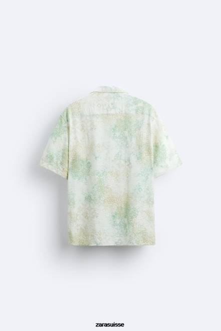 Zara vêtements P66V973 Hommes chemise à imprimé abstrait verdâtre
