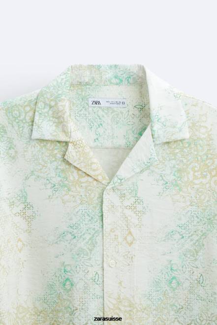 Zara vêtements P66V973 Hommes chemise à imprimé abstrait verdâtre