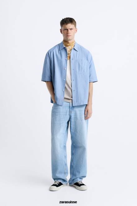 Zara vêtements P66V979 Hommes chemise en jean bleu