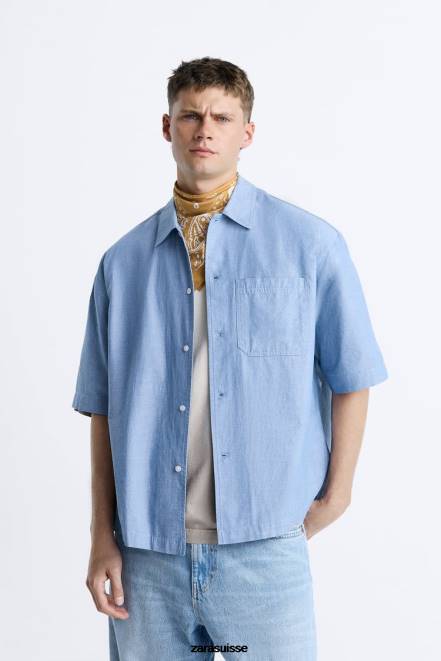 Zara vêtements P66V979 Hommes chemise en jean bleu