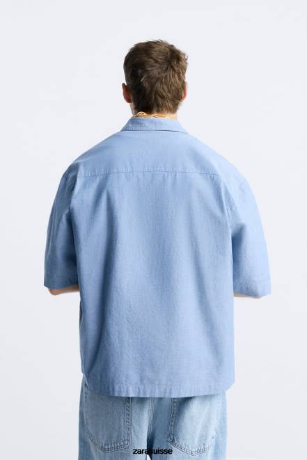 Zara vêtements P66V979 Hommes chemise en jean bleu