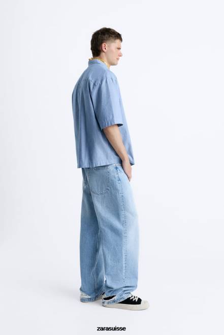 Zara vêtements P66V979 Hommes chemise en jean bleu