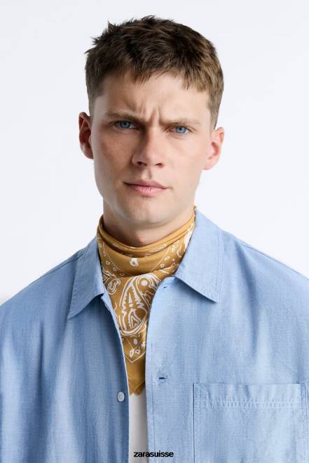 Zara vêtements P66V979 Hommes chemise en jean bleu