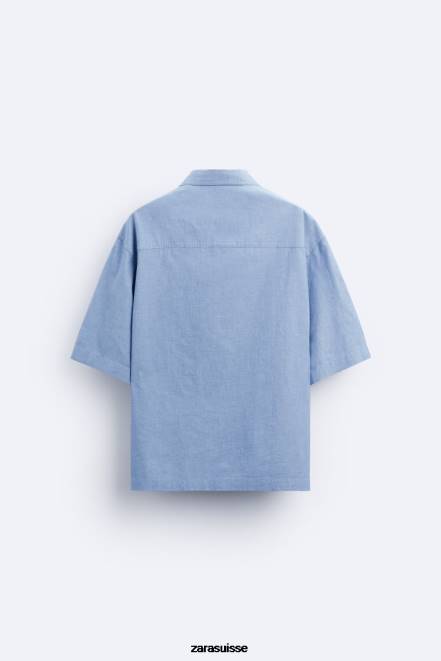 Zara vêtements P66V979 Hommes chemise en jean bleu