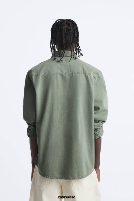 Zara vêtements P66V980 Hommes chemise en jean kaki