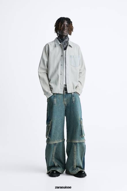 Zara vêtements P66V981 Hommes chemise en jean surteinte bleu