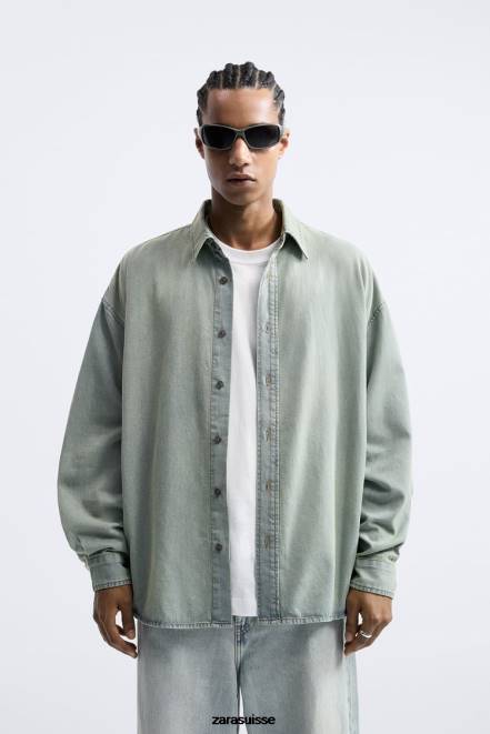Zara vêtements P66V982 Hommes chemise en jean coupe décontractée bleu d'encre
