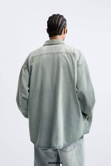 Zara vêtements P66V982 Hommes chemise en jean coupe décontractée bleu d'encre