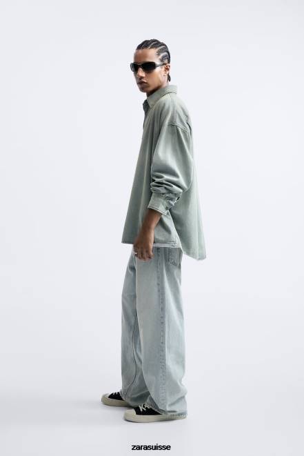 Zara vêtements P66V982 Hommes chemise en jean coupe décontractée bleu d'encre