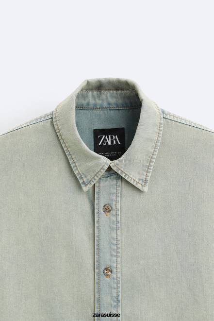 Zara vêtements P66V982 Hommes chemise en jean coupe décontractée bleu d'encre