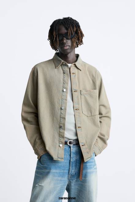 Zara vêtements P66V983 Hommes chemise en jean surteinte sable