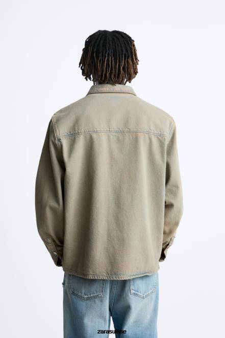 Zara vêtements P66V983 Hommes chemise en jean surteinte sable