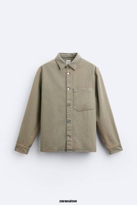 Zara vêtements P66V983 Hommes chemise en jean surteinte sable