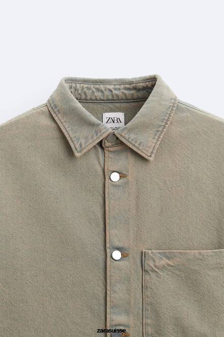 Zara vêtements P66V983 Hommes chemise en jean surteinte sable