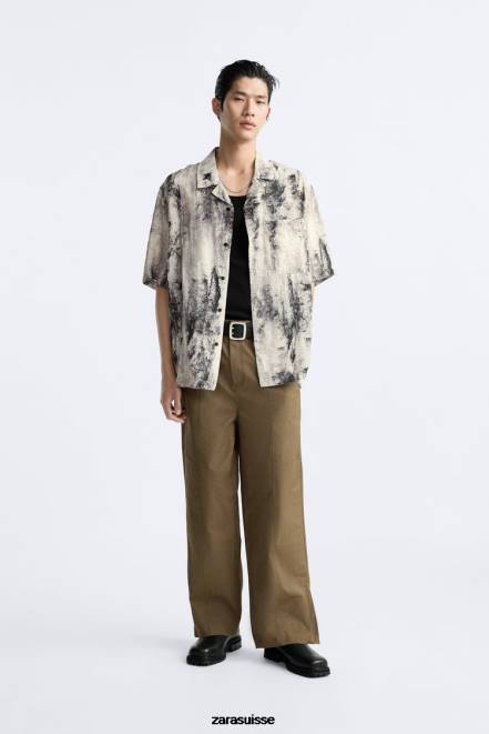 Zara vêtements P66V987 Hommes chemise à imprimé abstrait imprimé