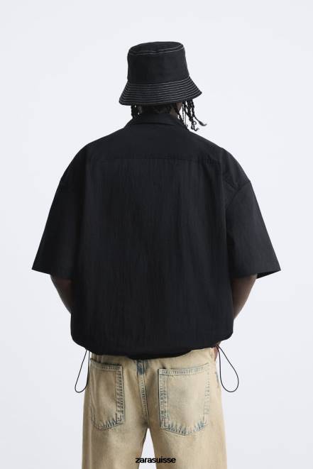 Zara vêtements P66V988 Hommes chemise à ourlet réglable noir