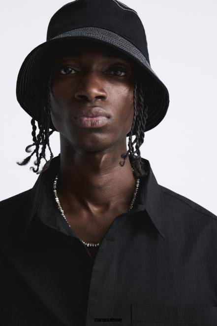 Zara vêtements P66V988 Hommes chemise à ourlet réglable noir