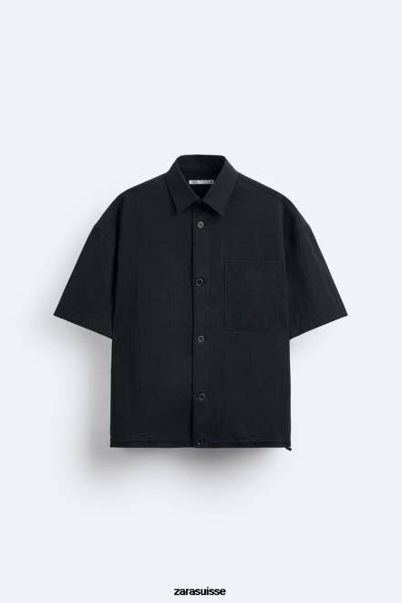 Zara vêtements P66V988 Hommes chemise à ourlet réglable noir