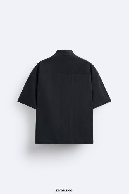 Zara vêtements P66V988 Hommes chemise à ourlet réglable noir