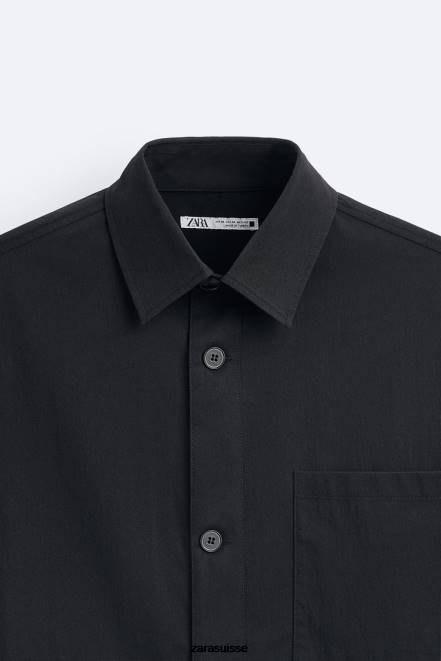 Zara vêtements P66V988 Hommes chemise à ourlet réglable noir