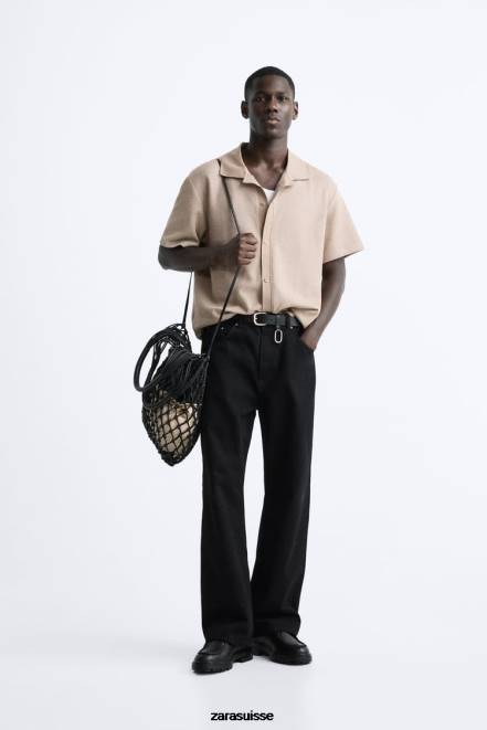 Zara vêtements P66V994 Hommes chemise structurée brun clair
