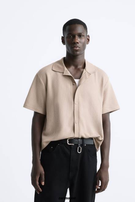 Zara vêtements P66V994 Hommes chemise structurée brun clair