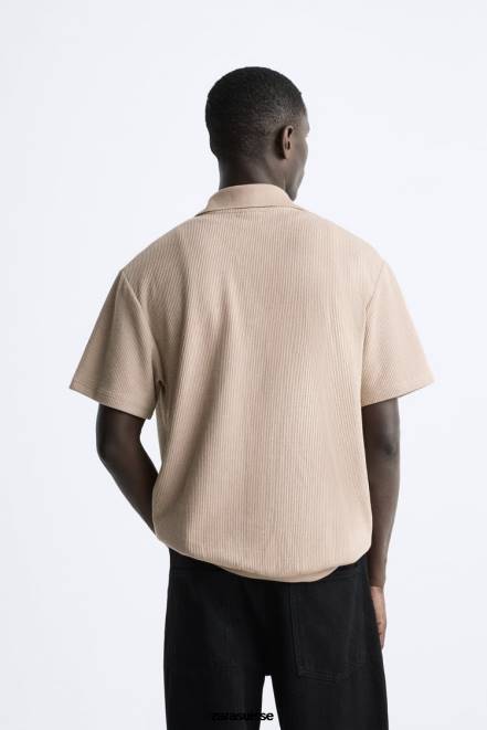 Zara vêtements P66V994 Hommes chemise structurée brun clair